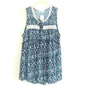 Grayson Threads Blouse Sleeveless Blue White New